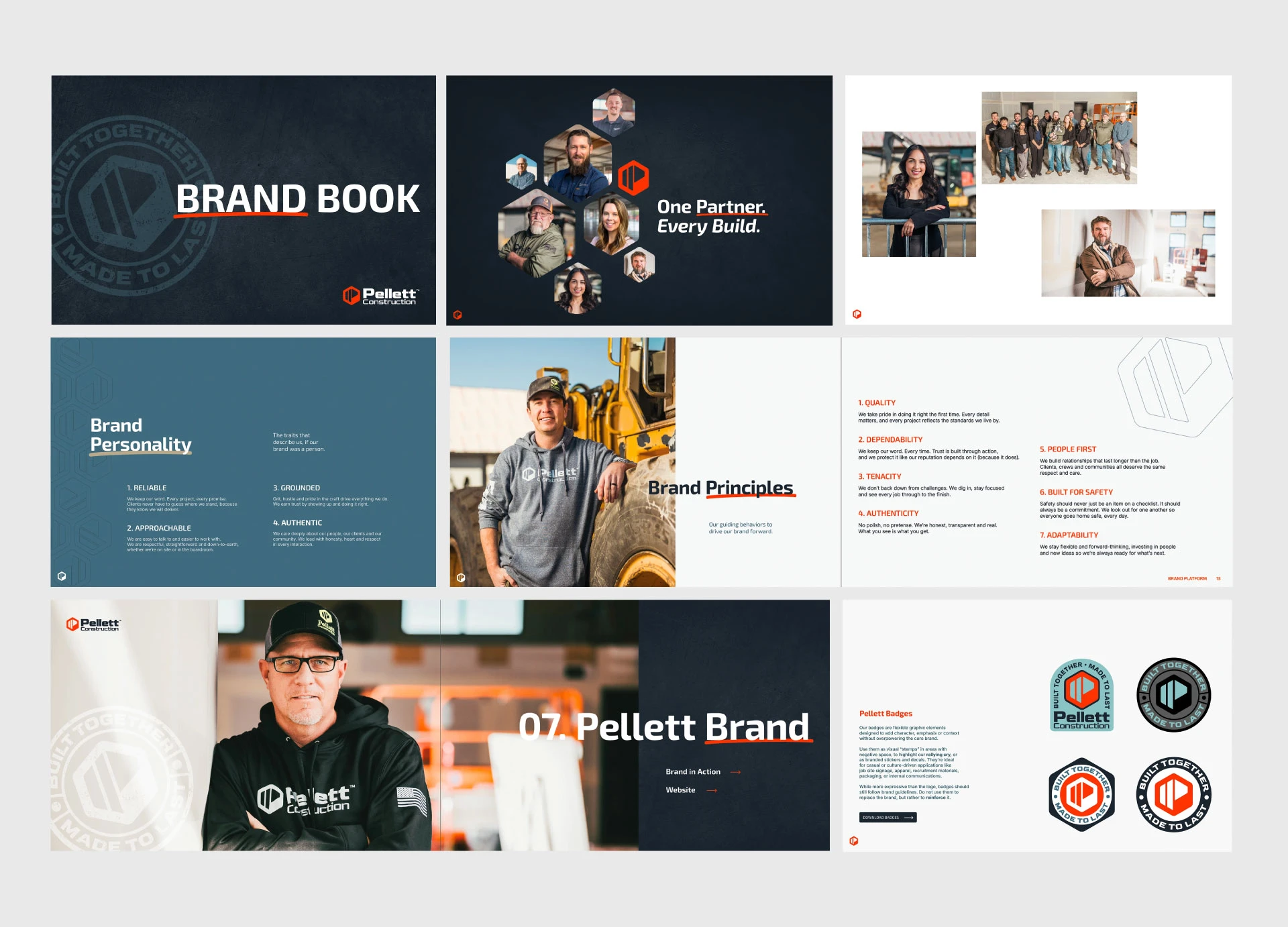 Pellett Construction brand book spreads