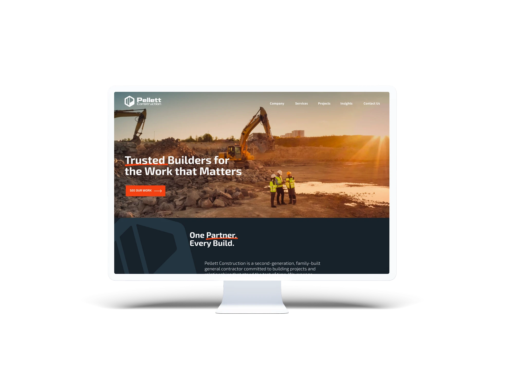 Desktop mockup of the Pellett Construction website