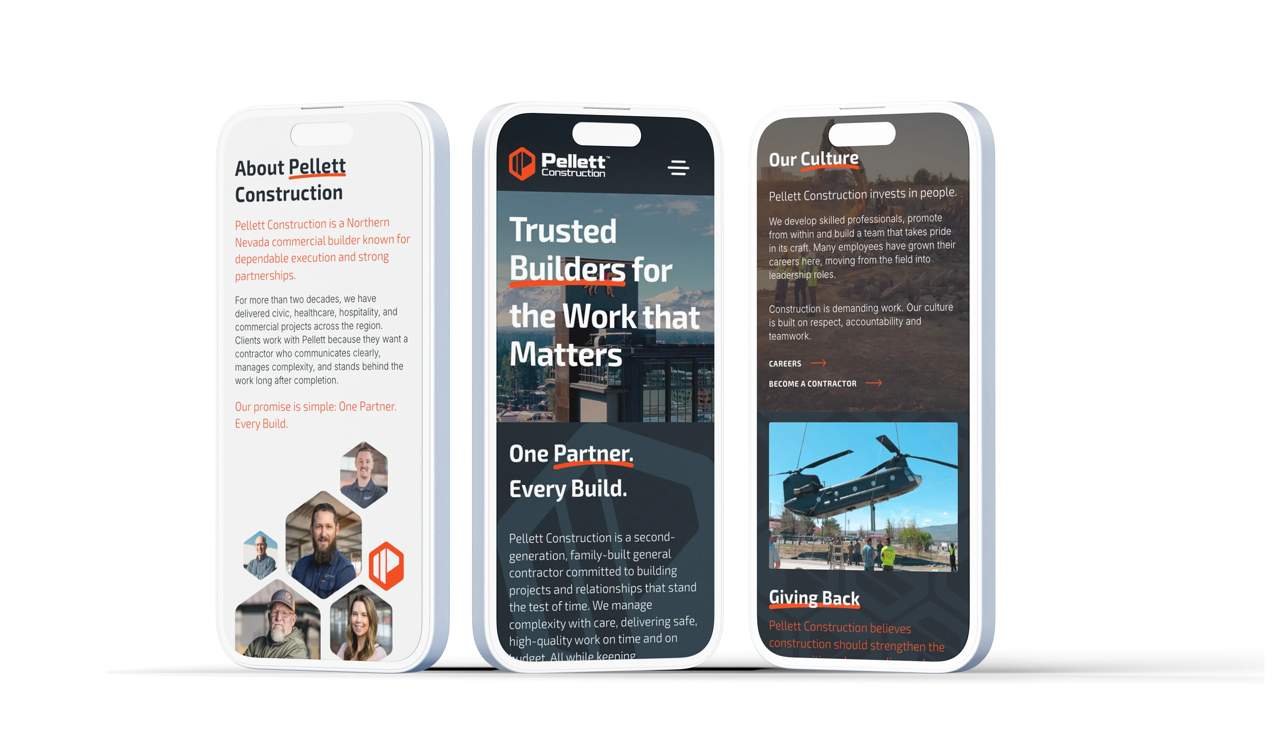 mobile mockup of the Pellett Construction website