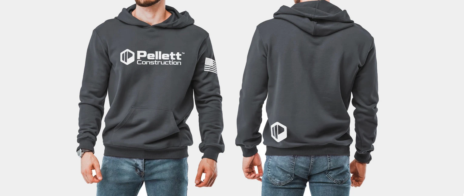 Charcoal grey sweatshirts with Pellett Construction logos