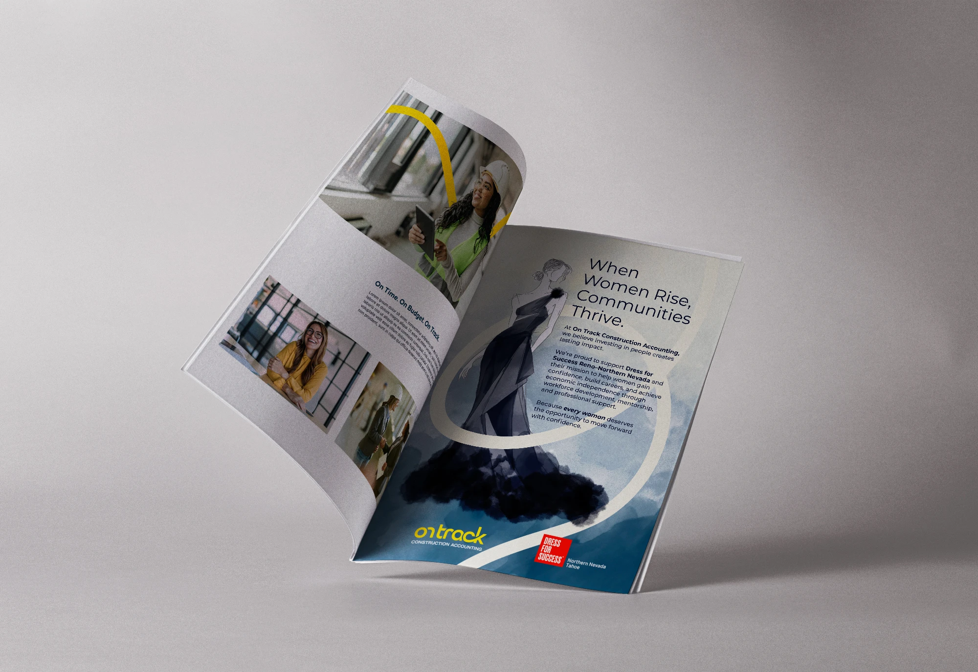 Mockup of On Track ad in a magazine