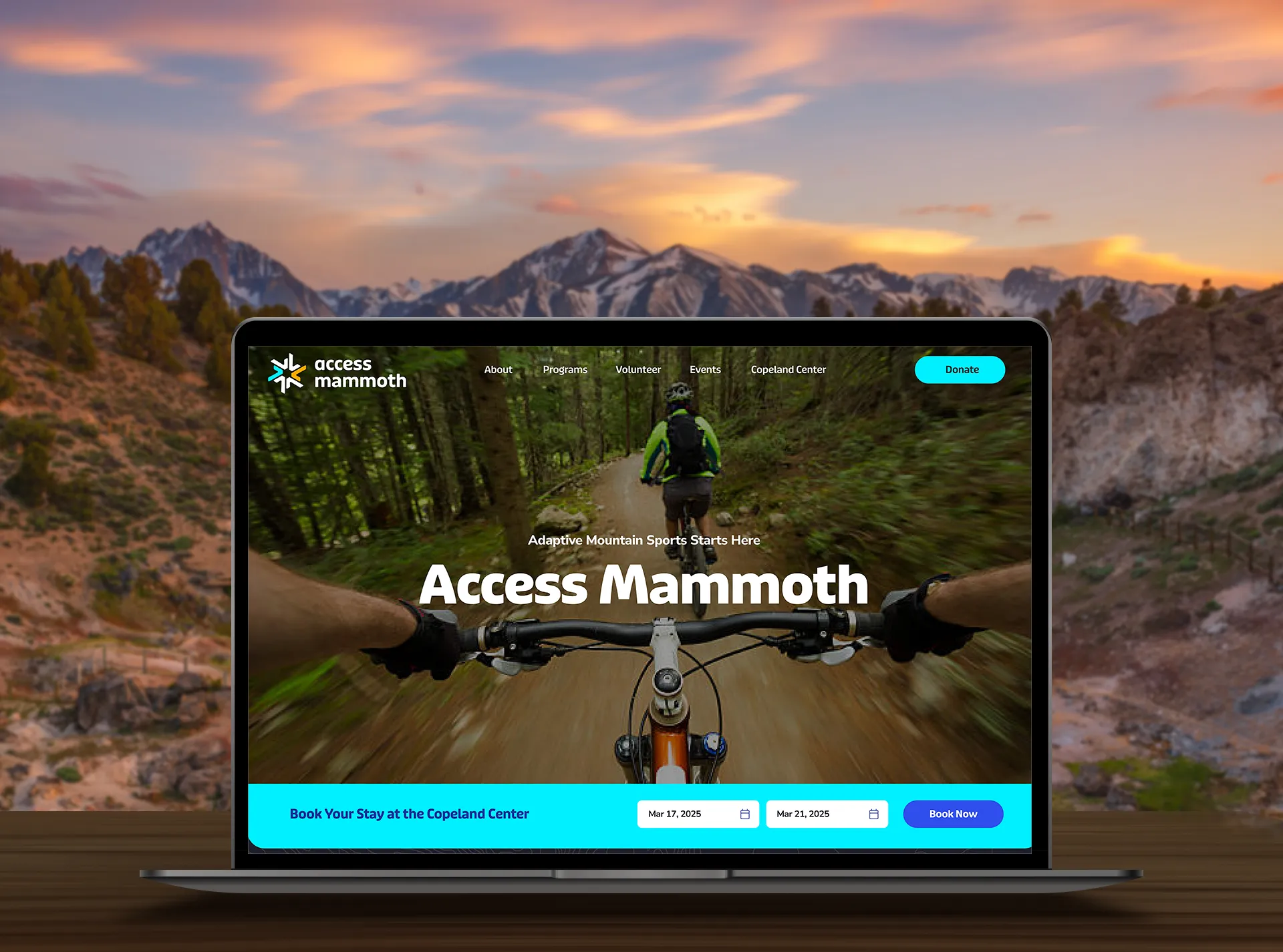Image of a laptop mockup with the Access Mammoth landing page design