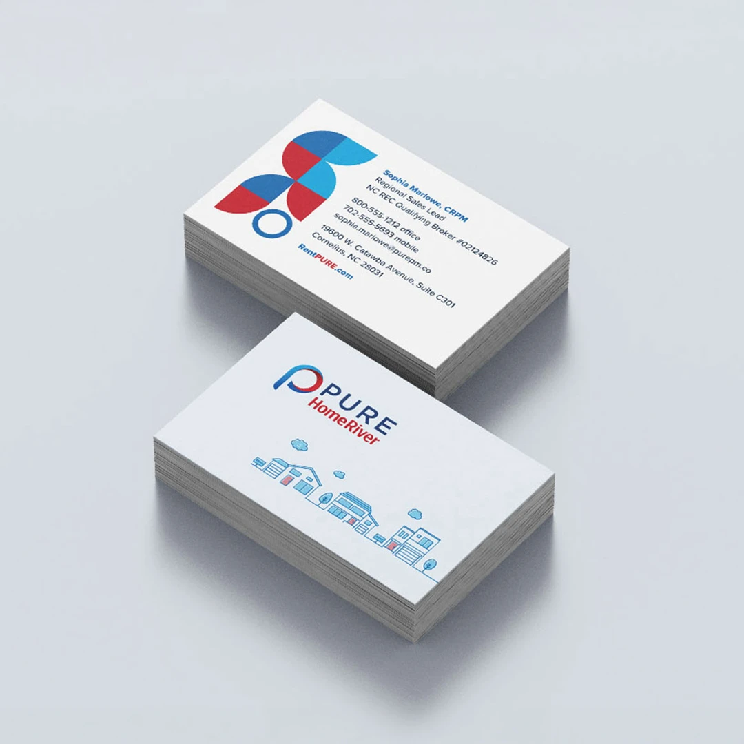 mockup of PURE Home River business cards