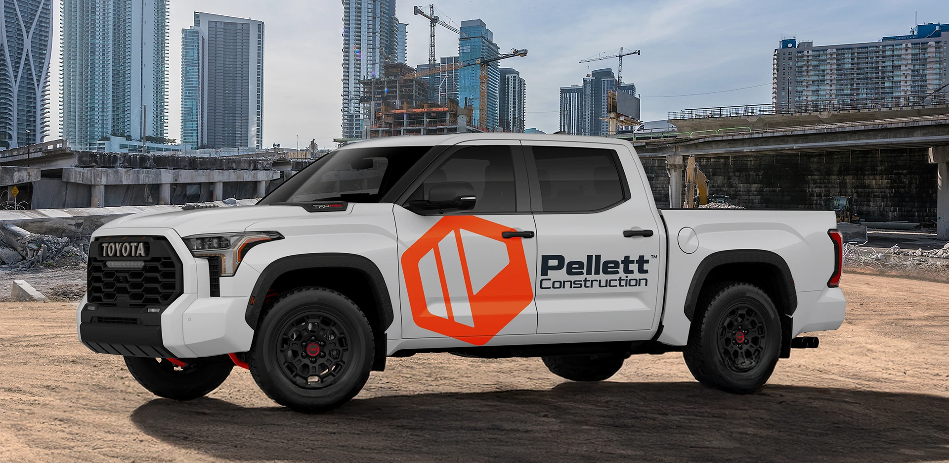 Image of a Pellett Construction truck at a jobsite